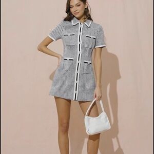 Mini Tweed Button-Front Dress in Black & White